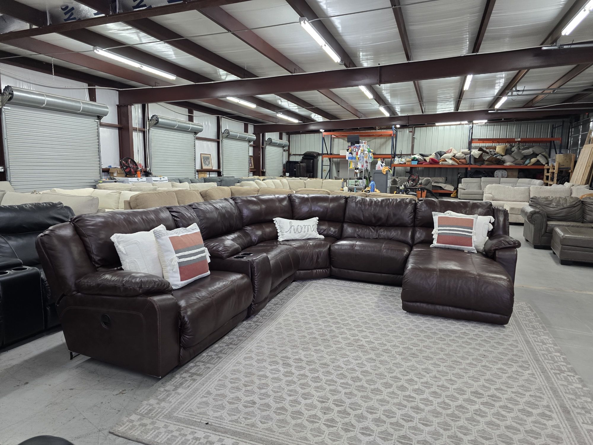 Large Brown Leather Sectional Couch With lounge π CAN DELIVER TODAY π