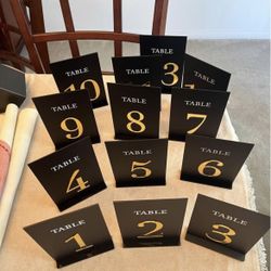 Black & Gold Table Numbers (1-14) for Sale