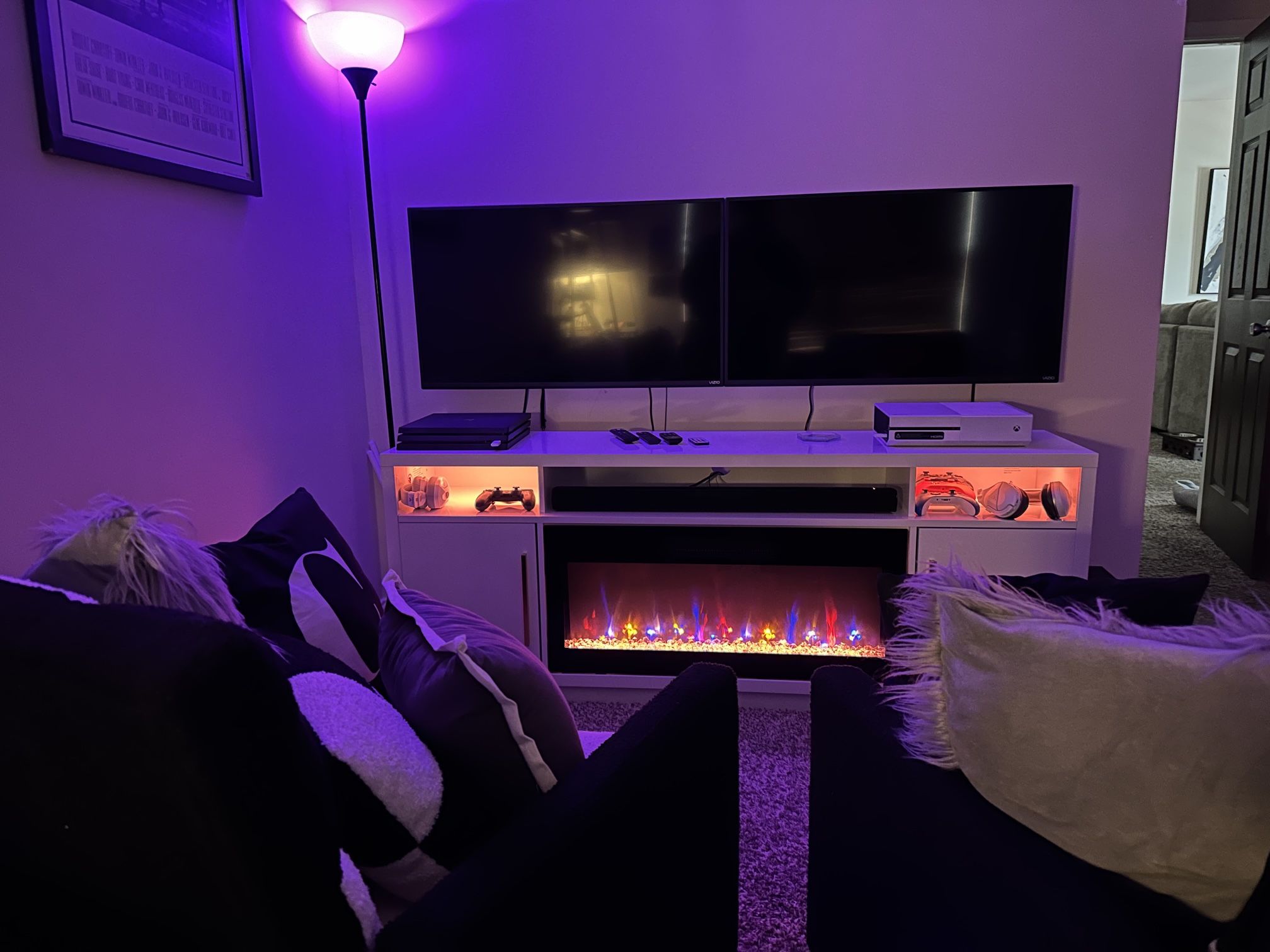 Entertainment Stand With LED Lights & Electric Fireplace Heater