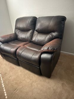 Brown Leather Double Recliner Loveseat