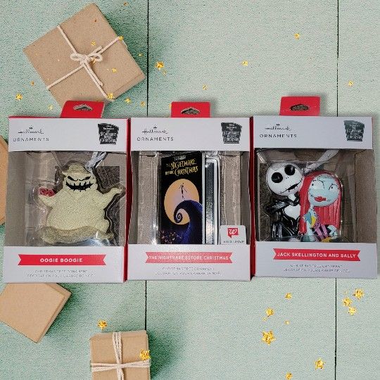 Hallmark nightmare before christmas ornaments figures OOGIE BOOGIE and VHS...