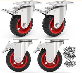 Homhoo 4" Swivel Caster Wheels With Safety Dual Locking And Rubber Tire Wheels, Heavy Duty - 300 Lbs Per Caster For Workbench, Cart, Trolley, Dolly, C