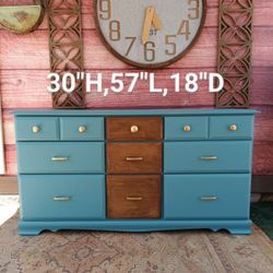Teal 9/Drawer Wood Dresser 