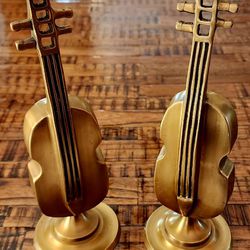 Mid Century Pair Cast Brass Cello Decor ~ Bookends