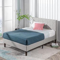 Zinus Shalini Queen Upholstered Bed Frame & 12" Green Tea Memory Foam Mattress – Gently Used