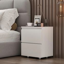 15.7" Modern White/Gray 2-Drawer Nightstand with Hidden Handles for Bedroom