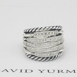 David Yurman Sterling Silver Tide Domes  Ring with Diamonds Sz 8