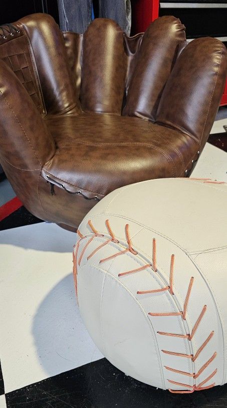 Kids Baseball Glove Chair And Baseball Footstool 