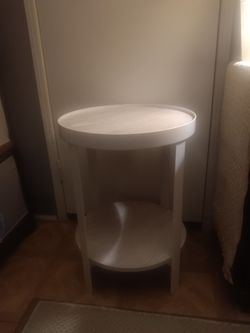 White Round Side Table with Lower Shelf