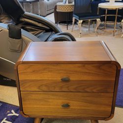 Mid-Century Modern Dark Walnut Nightstand with USB Port
