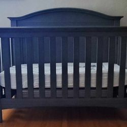 Grey Baby Crib With Mattress