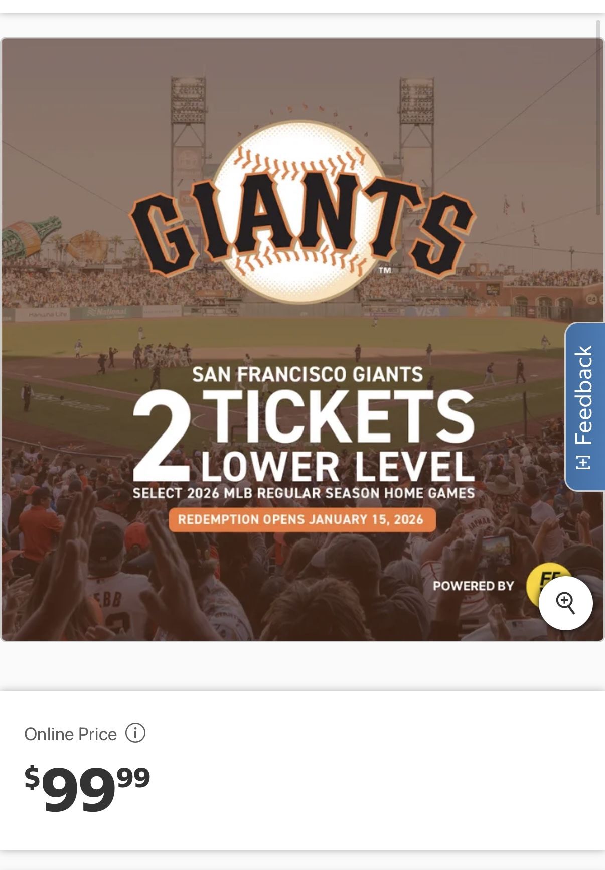 2 tickets- San Francisco Giants Game