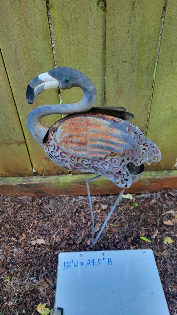 Metal Garden Decor, Vintage, Flamingo