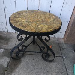 Omg that’s gorgeous! Vintage 60s Scrolled Iron Side Table with Crushed Abalone Shell Lucite Top: