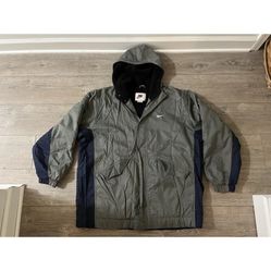 Vintage 90s Nike Men’s Winter Sherpa Parka Jacket Hooded Gray Blue L White Tag
