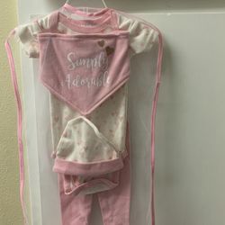 Simply Adorable Pink Onesie/Pant/Hat/Bib Set (NEW)