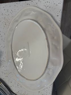 2 Large White Ceramic Oval Serving Platter