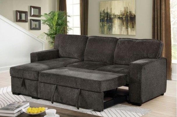 Ines Dark Grey Chenille Couch Sofa Sectional Pull Put Bed