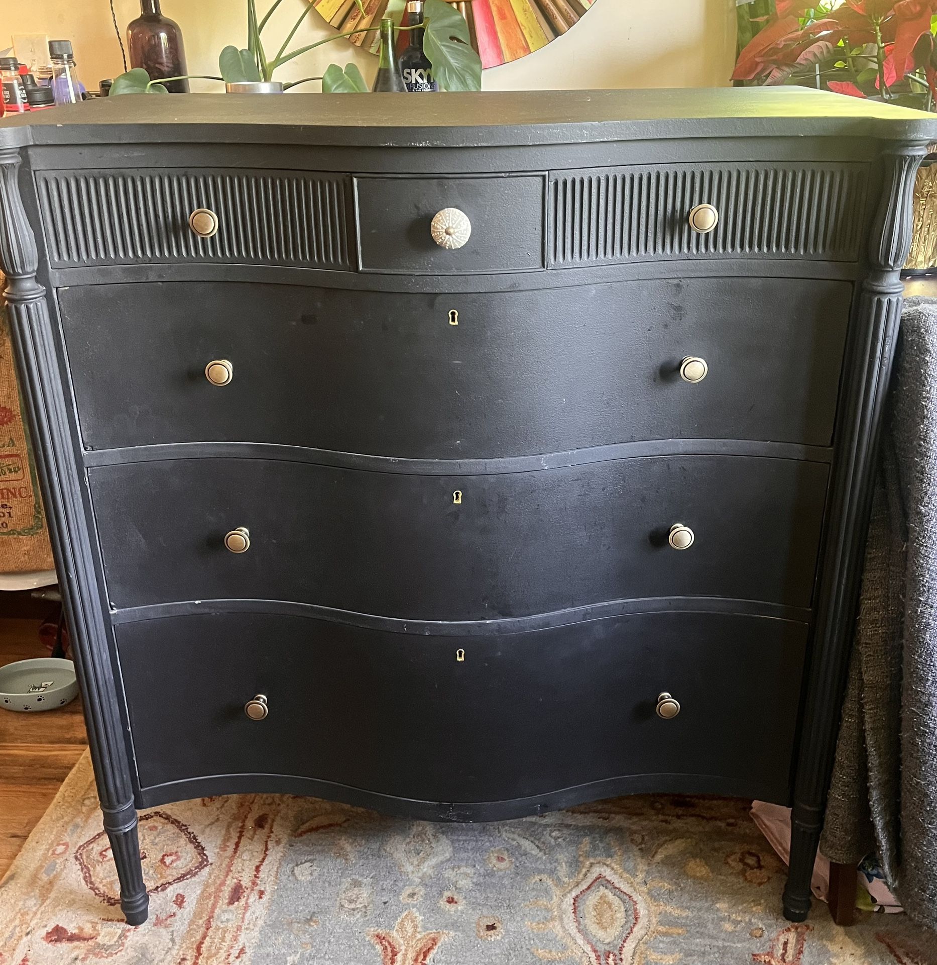 Well Made Double Curved Black Wood Dresser