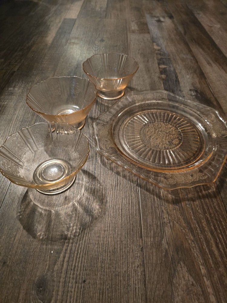 4 Pieces Of Pink Depression Glass