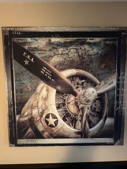 Large 35” Vintage Aviation Canvas Wall Art