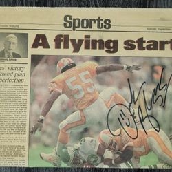 One of A Kind 1995 Derrick Brooks First NFL Game Signed Tampa Tribune Autograph - Full Name Signature