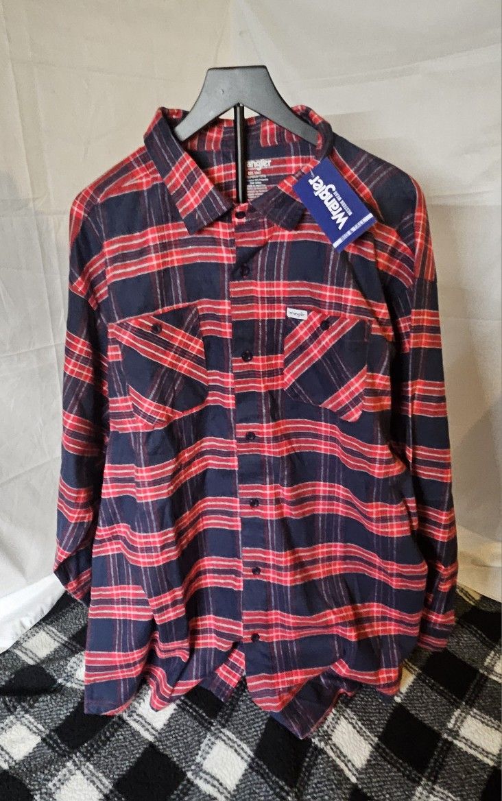 Wrangler Plaid Flannel Shirt Mens Size 2XLT Blue / Red