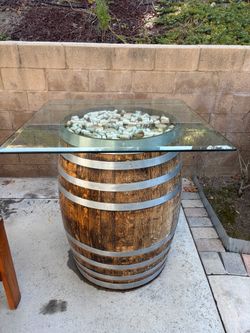 Wine Barrel Table with Glass Top
