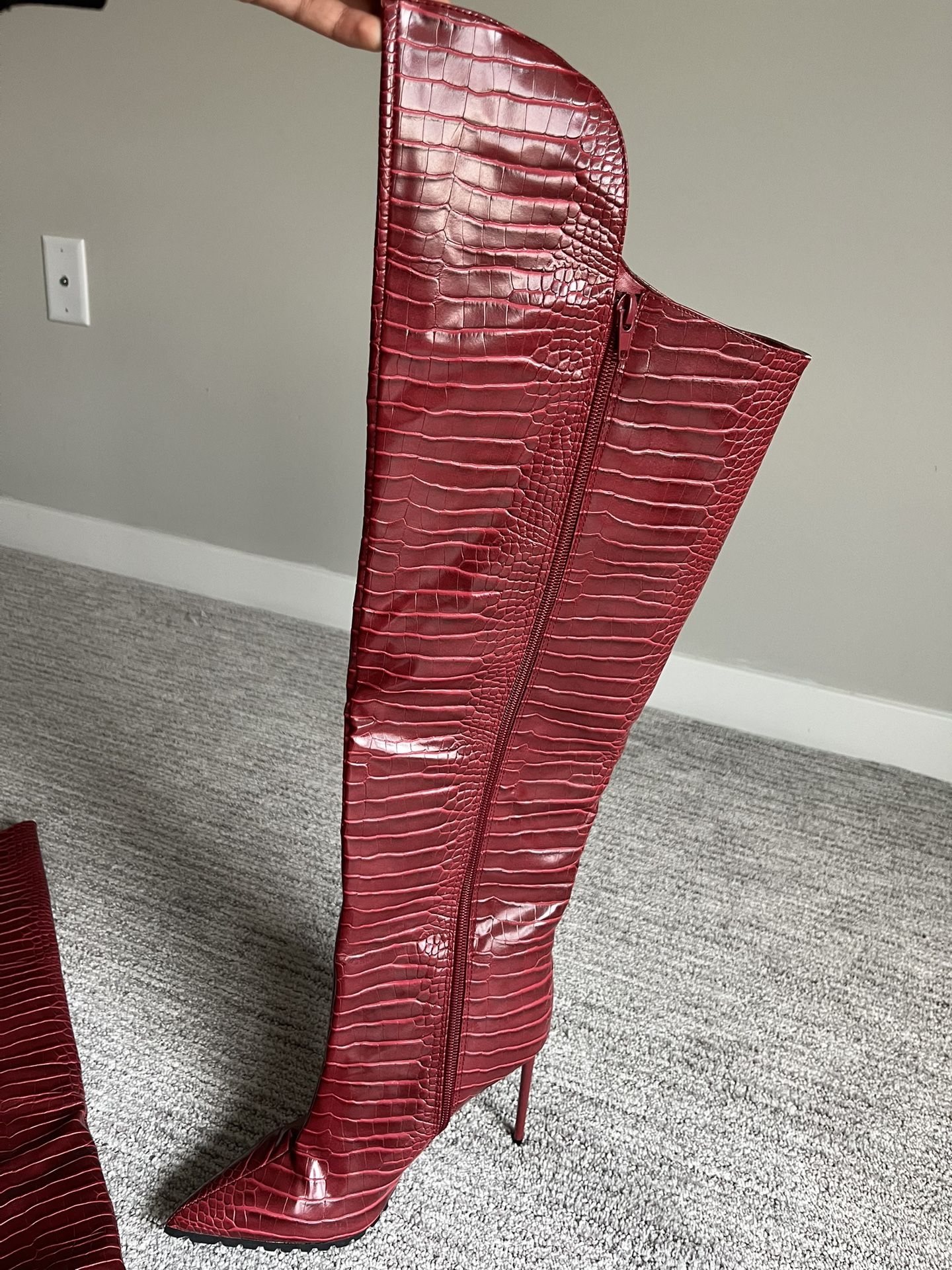 New Red Snake Skin Stiletto Heel Boots(Knee Length)