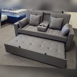 Dark Gray convertibles lloveseat sleeper sofa pullout bed w USB CONSOLE