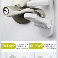 Door Lever Lock (2 Pack) – Prevents Toddlers from Opening Doors – Easy One-Hand Operation for Adults – Durable ABS with 3M Adhesive Backing – No Tools