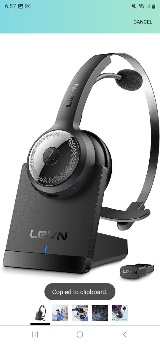 LEVN Bluetooth 5.0 Headset, Wireless Headset with Microphone (AI Noise Cancelling), 35Hrs Bluetooth Headphones with USB Dongle for PC, Suitable for Re