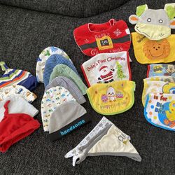 Baby Bibs/hats Beanies Lot Of 21 Pieces 