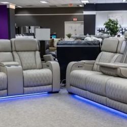 Brand New/ Gray Power Reclining Living Room Set, Sofa And Loveseat // Delivery Available 