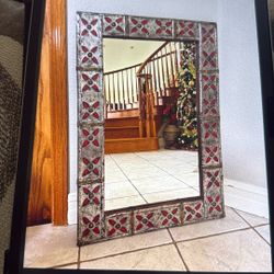 Vintage Pier 1 Imports Pewter & Brass Enameled Wall Mirror