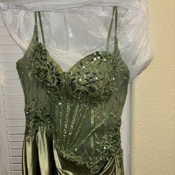 Green Silk Corset Prom Dress