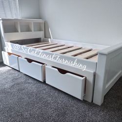White Twin Bed With Drawers 