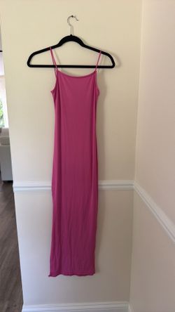 Pink Ribbed Maxi Dress | Side Slit | Size Small