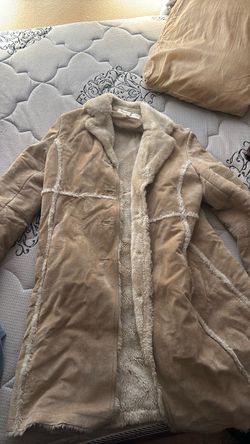 Tan Suede Shearling Long Coat