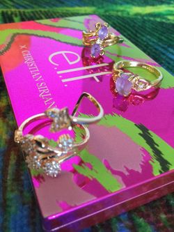 Pretty Assorted rings for sale / each priced $35 Rose gold ring size #5 and 2 Amethyst light purple gemstone rings each $35 🌿🌷🌿