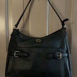 Tommy Hilfiger Women’s Black Faux Leather Shoulder Bag Purse Multi-Compartment 