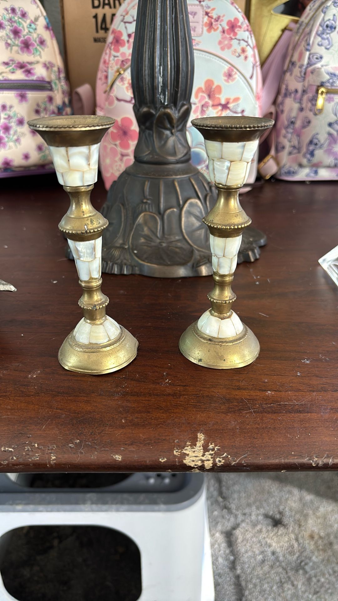 Mother Of Pearl Brass Candle Sticks