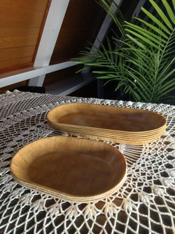 Vintage Cambro Woven Wood Fiber Glass Trays Set of 9 MCM