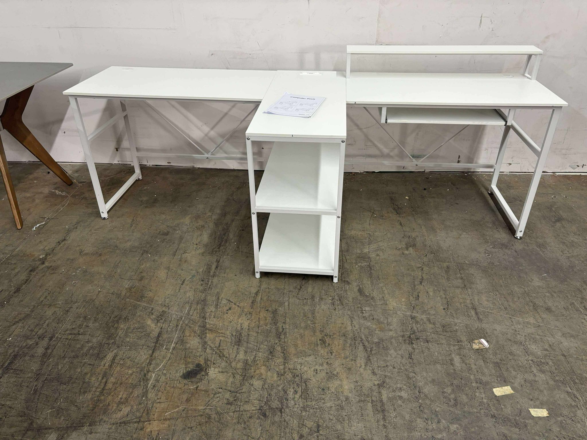 94.5" White Computer Desk, Two Person Gaming Desk with , Keyboard Tray, Power Strip with USB, Monitor Shelf Storage,