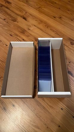 Sports trading card top loaders and shoebox storage