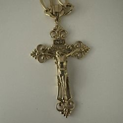 14K Yellow Gold Crucifix Cross Fleur de Lis Extra Large Pendant Charm 10.3 grams