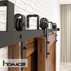 Black Rustic Classic Design Double Track Bypass Two Door Barn Door Hardware Kit(108 in)