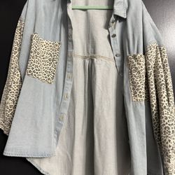 Leopard Print Denim Shacket Size Small New 