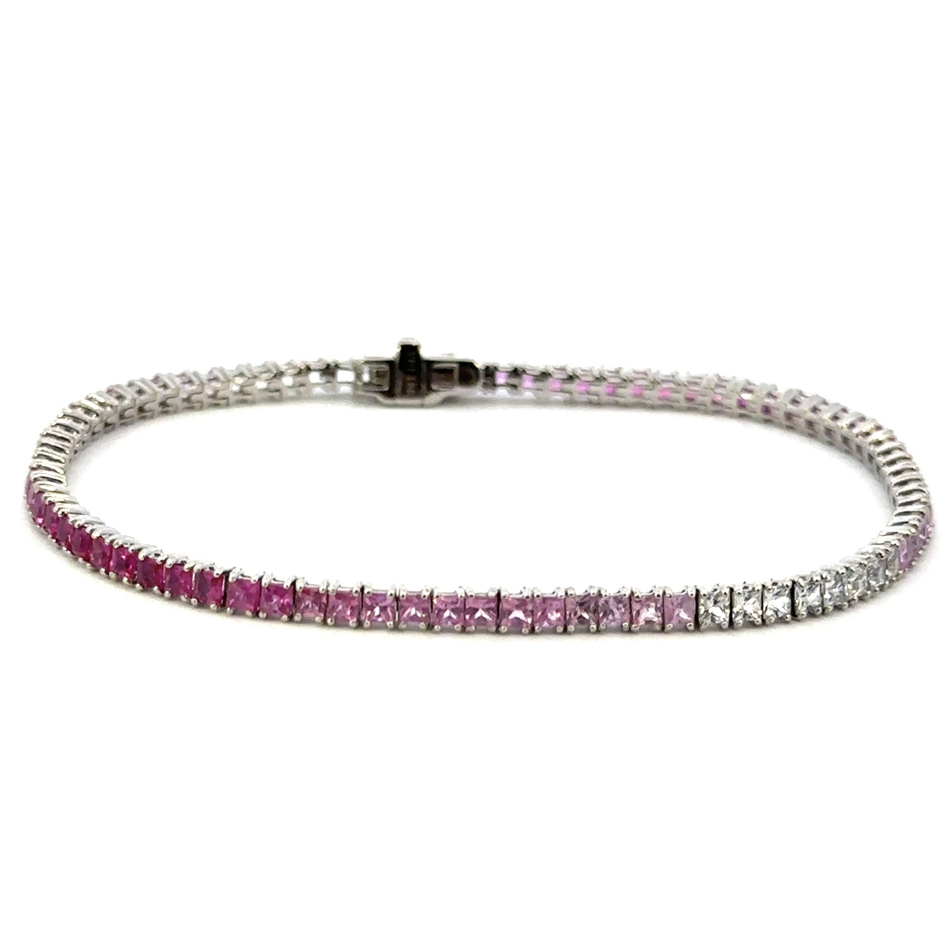 Woman’s Ladies 18k White Gold 5.15 CTW Pink White Sapphire Ombré Tennis Bracelet GP3119869