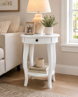 The Jacie Traditional 1-Drawer Chairside Table with Shelf, white